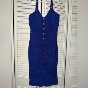 CBR Strapless Royal Blue Button-Front Bodycon Dress